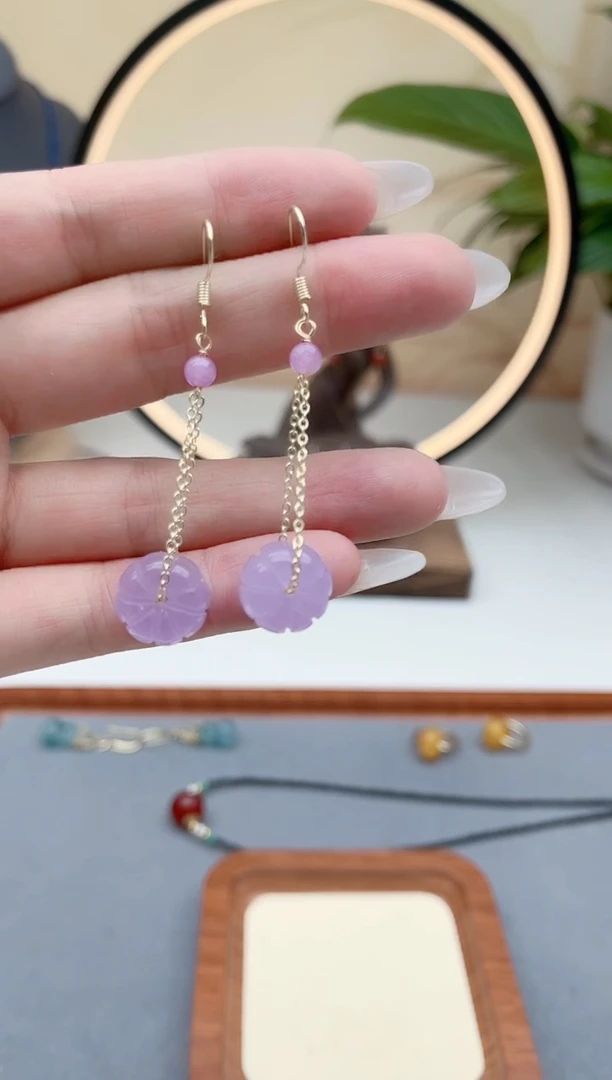 石英质玉银S925镶嵌耳饰00南瓜紫色紫色