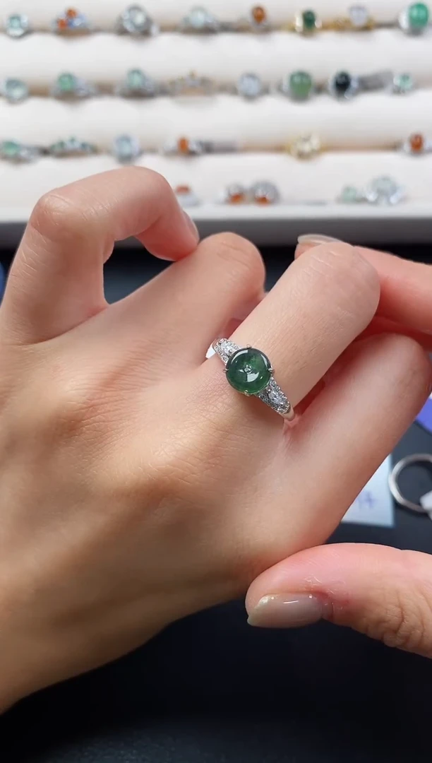 银S925镶嵌戒指翡翠555555+3