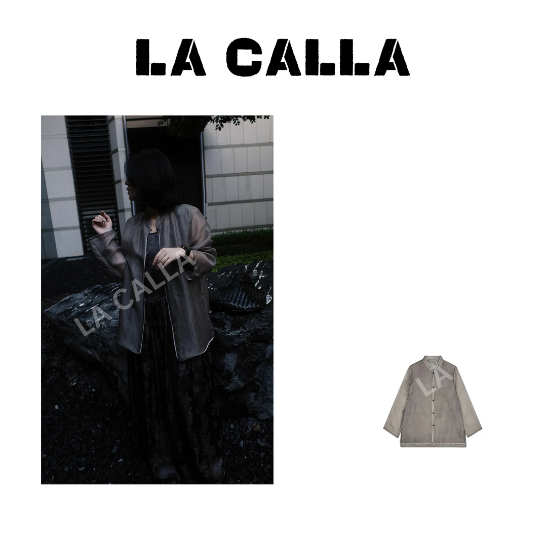 LA CALLA灰欧纱新中式灰色休闲时尚复古衬衫长袖OY713