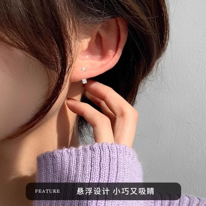 合金锆石耳饰 S925银针 后挂式挂耳时尚锆石耳钉简约百搭精致镶嵌