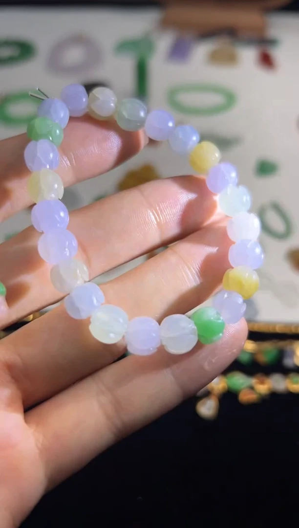 定制翡翠未镶嵌7.8多彩莲花珠手串2980+298-lhp120