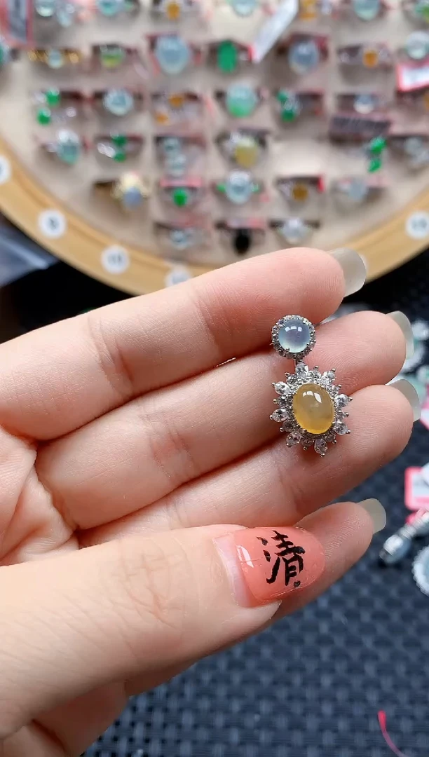 银S925镶嵌戒指翡翠天然A货缅甸翡翠