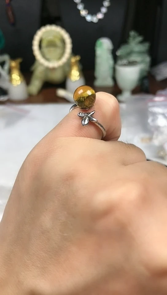 银S925镶嵌琥珀戒指戒指