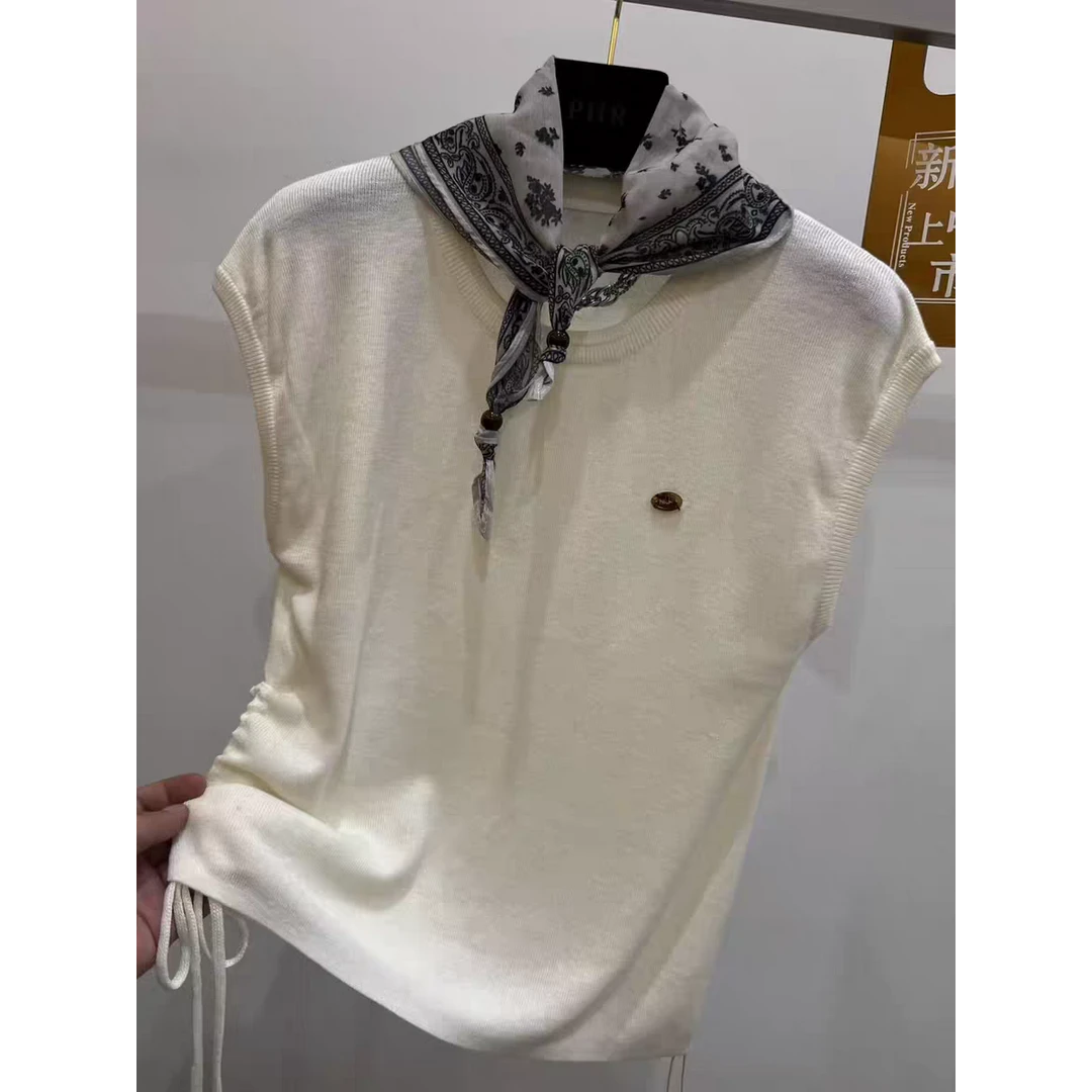 【漫时光】2025早秋韩系收腰气质圆领宽松针织衫女抽绳丝带K30825g