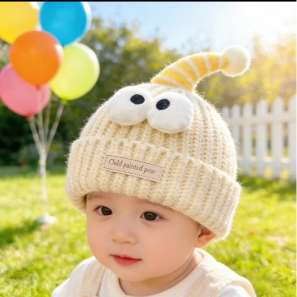 婴儿帽子秋冬季保暖加厚针织套头帽男女宝宝出游防风小月龄毛线帽