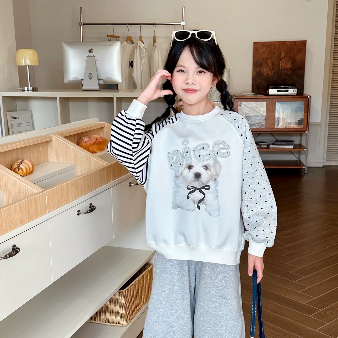 现货【奈斯小狗】女童5006秋季新款休闲百搭卫衣女宝套头衫绒衫