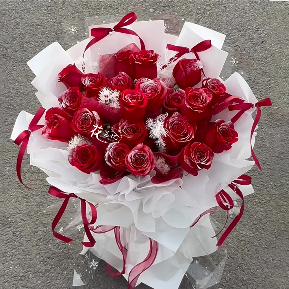 爱的宣言【21朵落雪玫瑰蝴蝶结花束】见面仪式感鲜花送女朋友闺蜜生日礼物同城鲜花团购1-2小时达送花