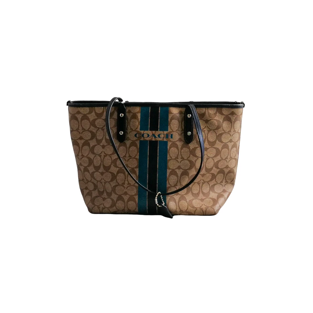 95新 COACH/蔻驰 coach  花品蓝托特包  011956