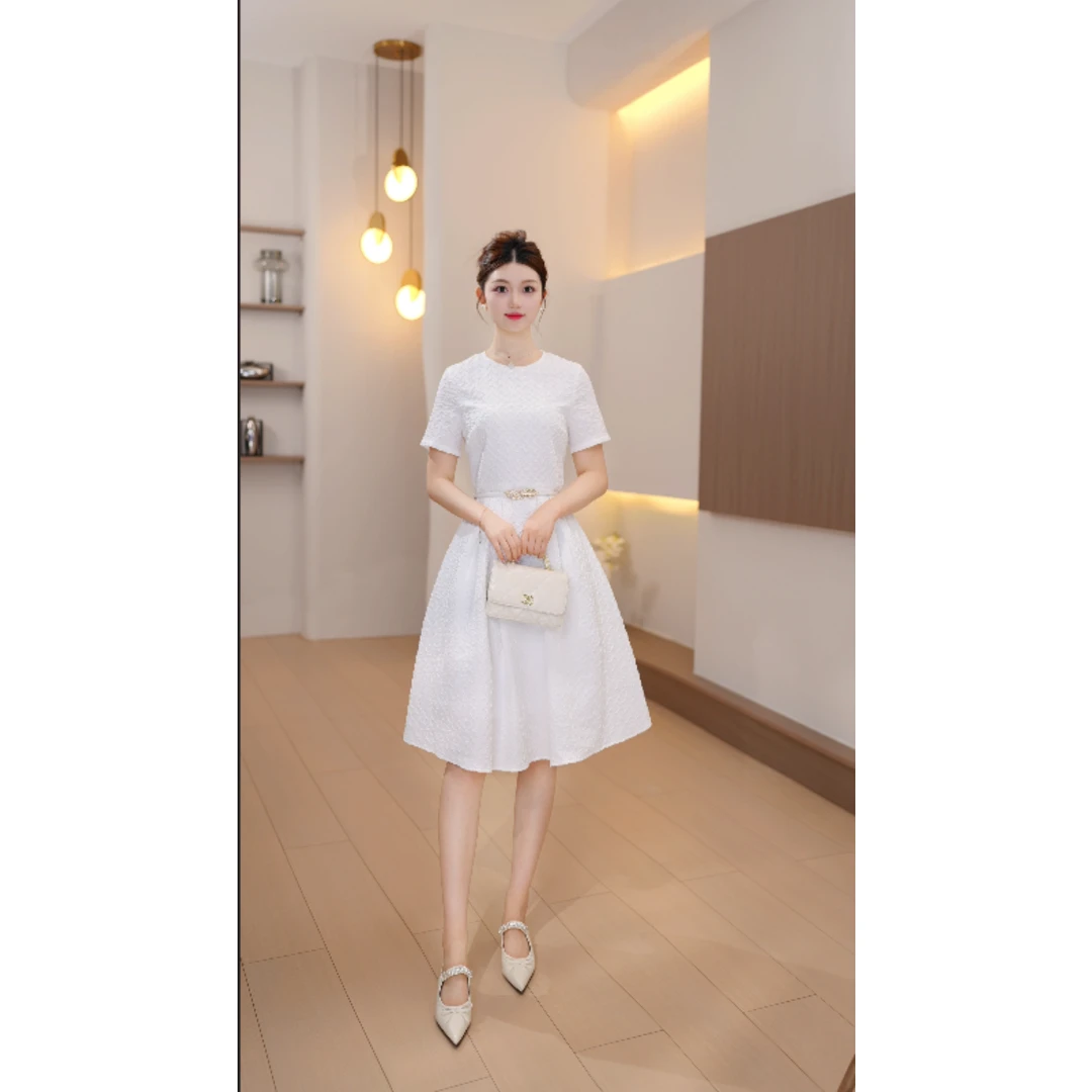 La Chapelle/拉夏贝尔夏季法式轻奢气质高腰收腰连衣裙X0273