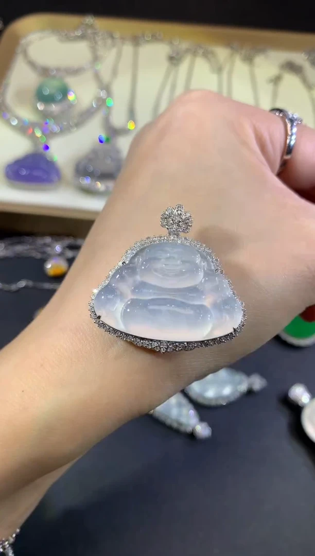 吊坠(不含链)18K金镶嵌翡翠123-佛公