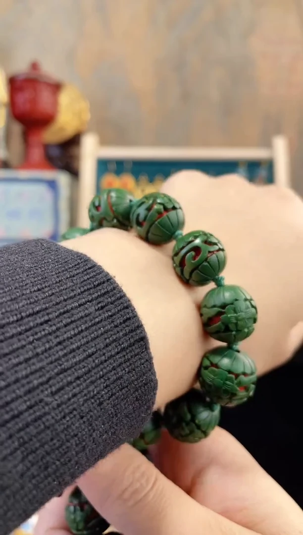 【闪购商品】非遗雕漆精品绿色手串