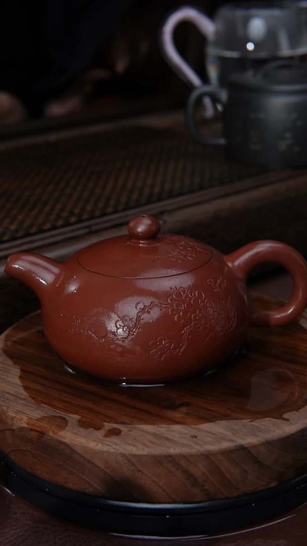 【闪购商品】紫砂茶壶龙血砂半月刻绘紫砂壶