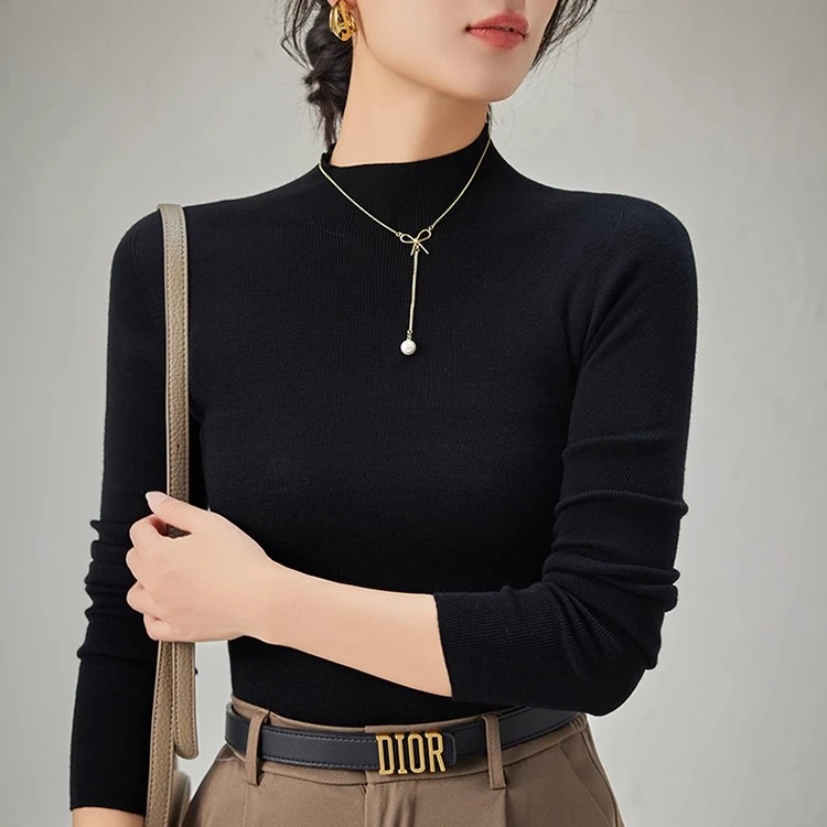 【甄织澜】半高领中厚可机洗【100%精纺羊毛衫】一线成衣针织衫8635