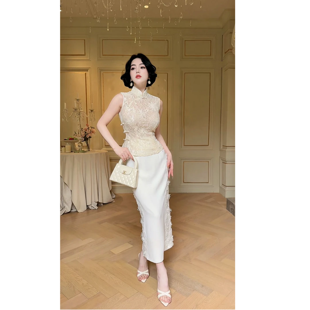 LYXJ【花间蝶兰】TR高级定制立体蕾丝花时尚气质设计感半身裙12162