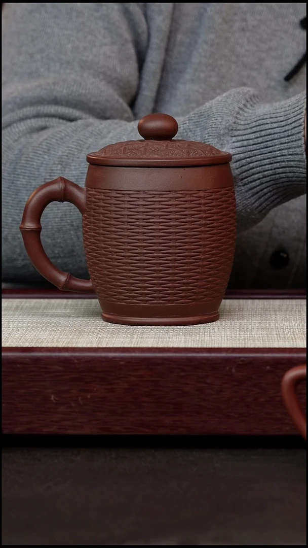 茶杯紫砂紫泥竹编盖杯