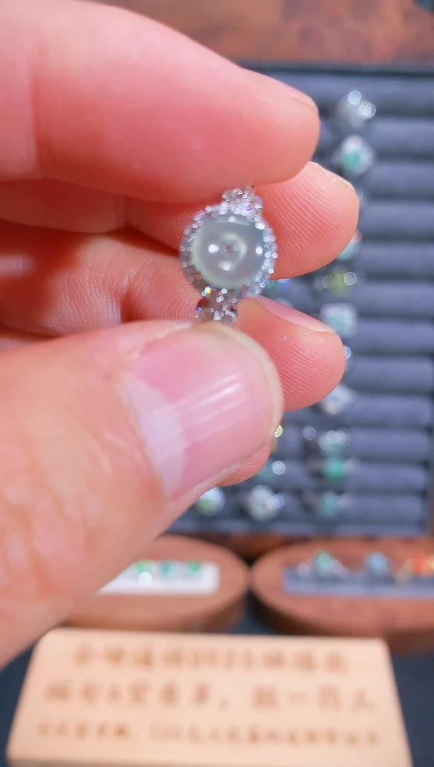 银S925镶嵌戒指翡翠S925银镶翡翠平安扣女饰品