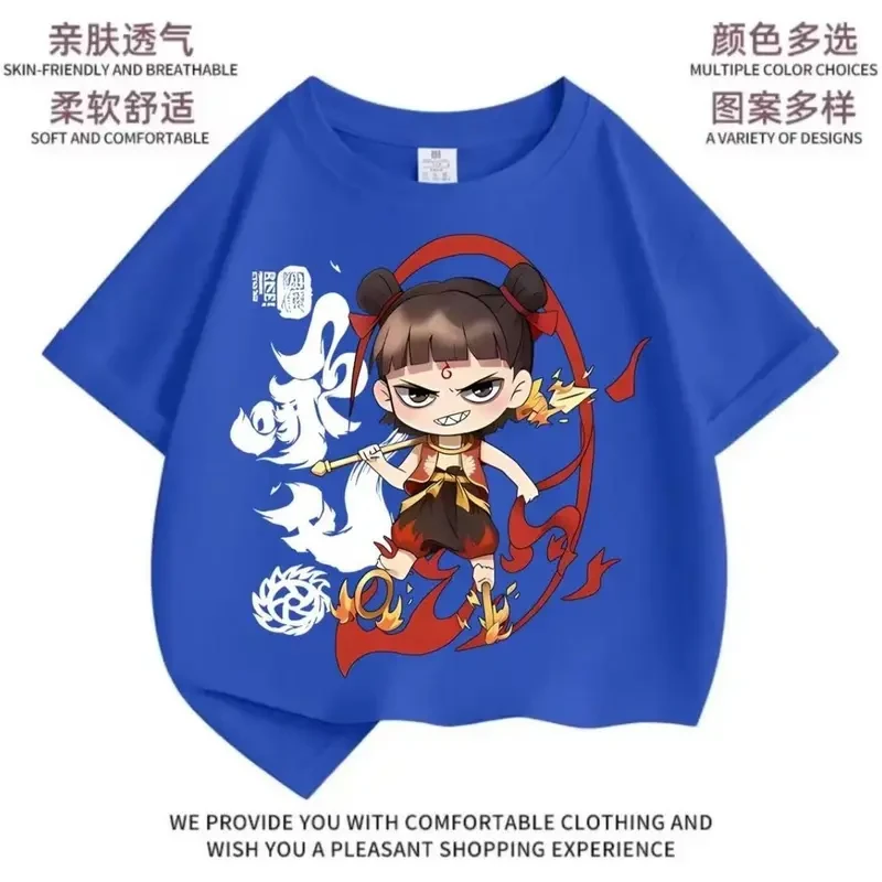 【亮灯款】卡通动漫魔童哪吒儿童短袖T恤2025夏季新款宽松印花短袖