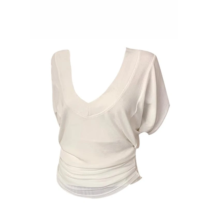 慵懒风宽松V领短袖T恤女春夏季天打底衫可外穿蝙蝠袖罩