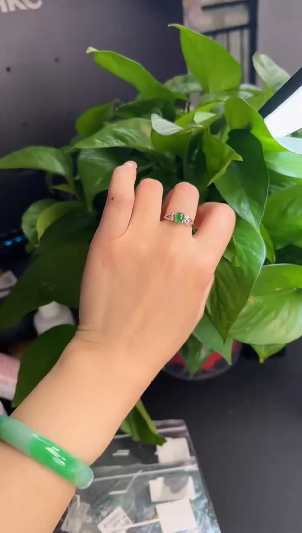 翡翠戒指18K金镶嵌戒指