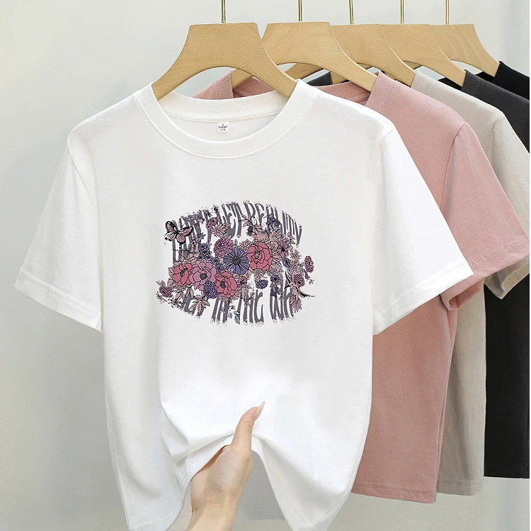 字母彩花夏季印花短款显瘦百搭设计感小众设计师t恤