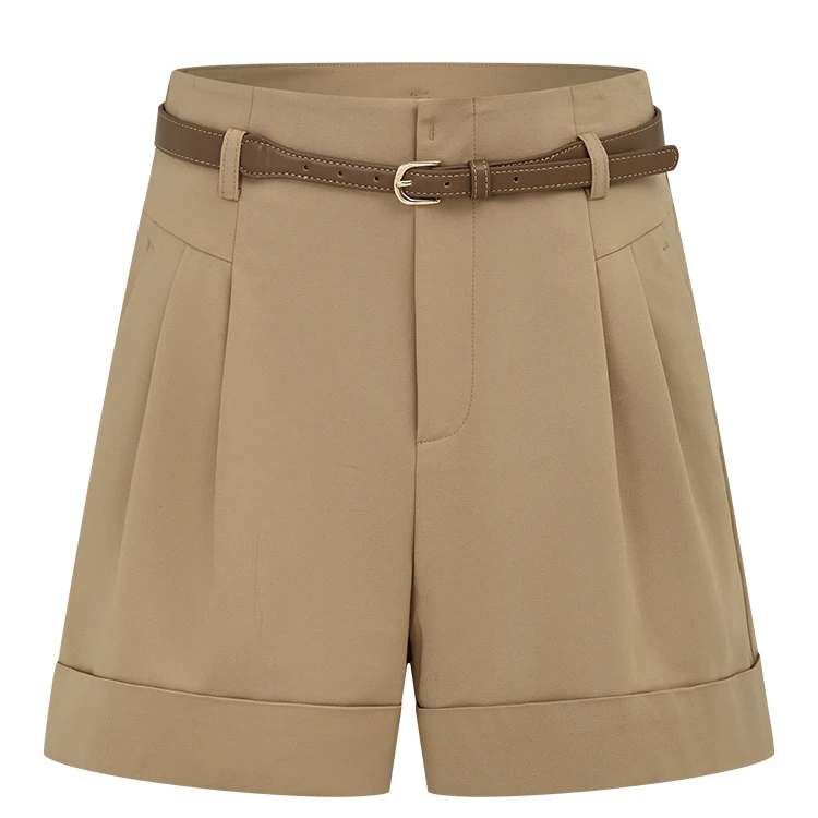 【小北专属】曼德诗纯色短裤新款高腰棉气质休闲阔腿裤女M101110066