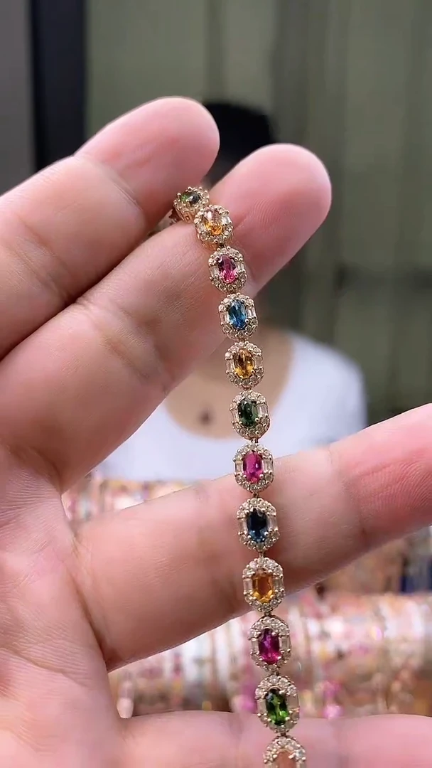 手链银S925镶嵌碧玺354354354354354