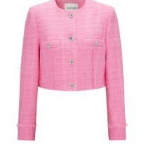 【诗语专属】Y421308686曼德诗新款小香风长袖时尚短款粉色短外套