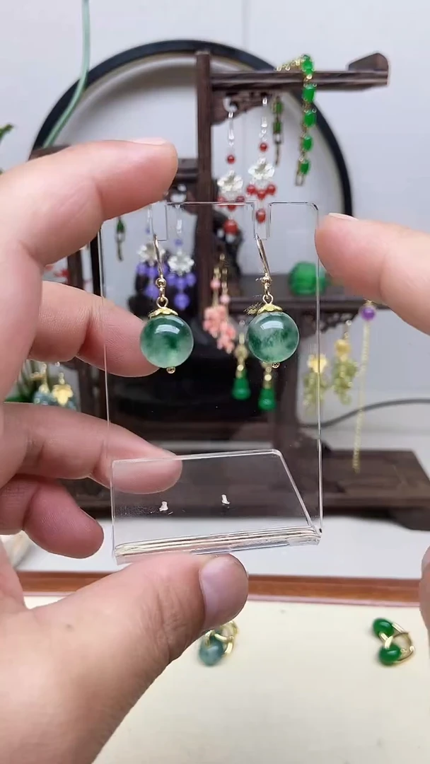 翡翠14K金镶嵌耳饰41号