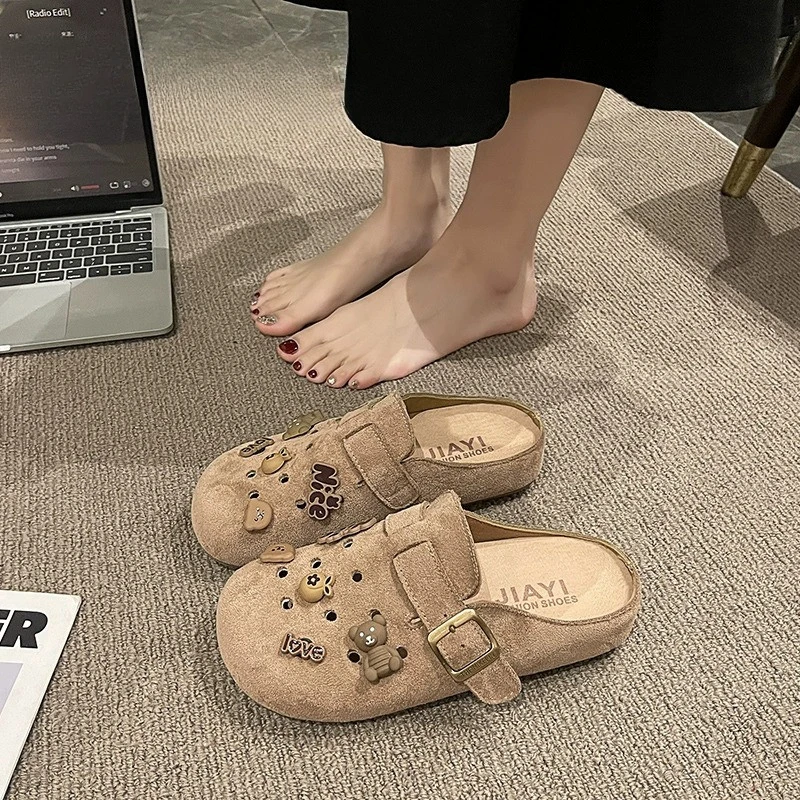 梦孜百丽博肯包头拖鞋女外穿2025年春夏卡通百搭一脚蹬懒人洞洞鞋