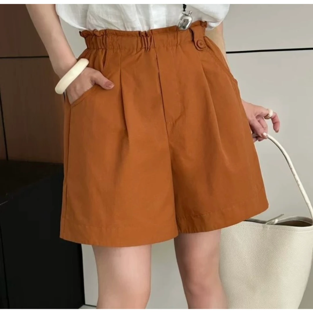 艳艳家 松紧腰不对称花苞边时尚短裤