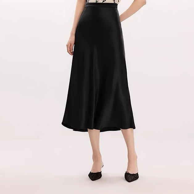 2025飞秒夏季新品《鱼尾裙》黑色松紧腰显瘦修身优雅垂感包臀半裙