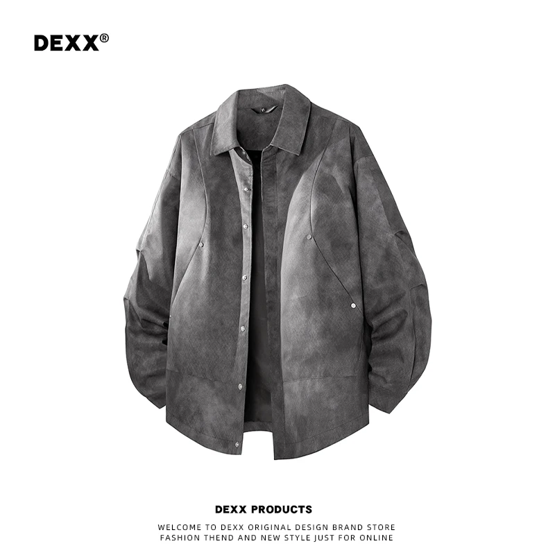 DEXX美式复古翻领夹克男款春秋季潮牌扎染宽松休闲百搭外套