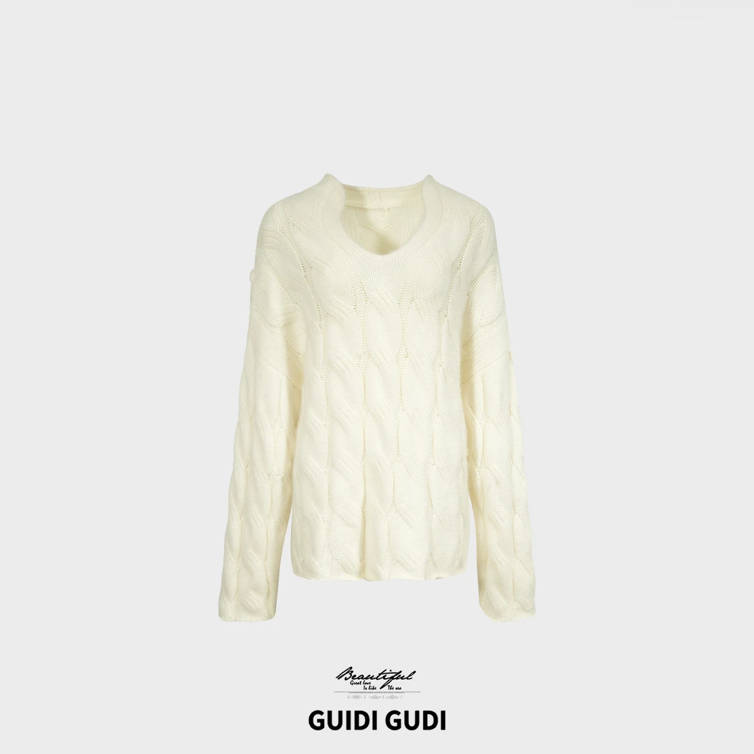 GUIDI GUDI【文艺叙事】韩系慵懒气质显瘦长袖毛衣/黄加蓝