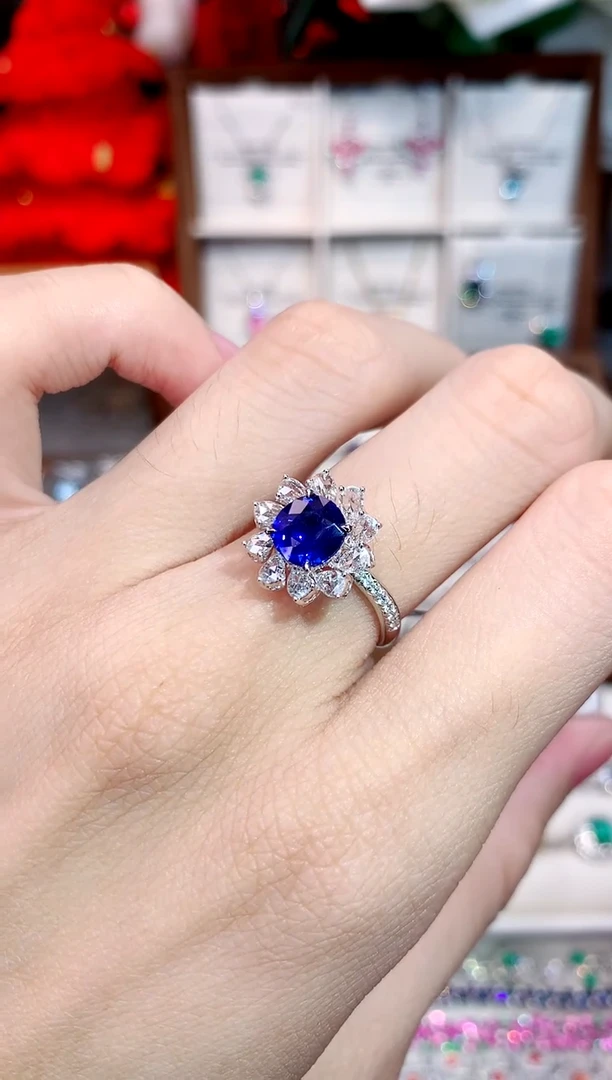 戒指蓝宝石18K金镶嵌1.22ct/天然宝石/七天无理由