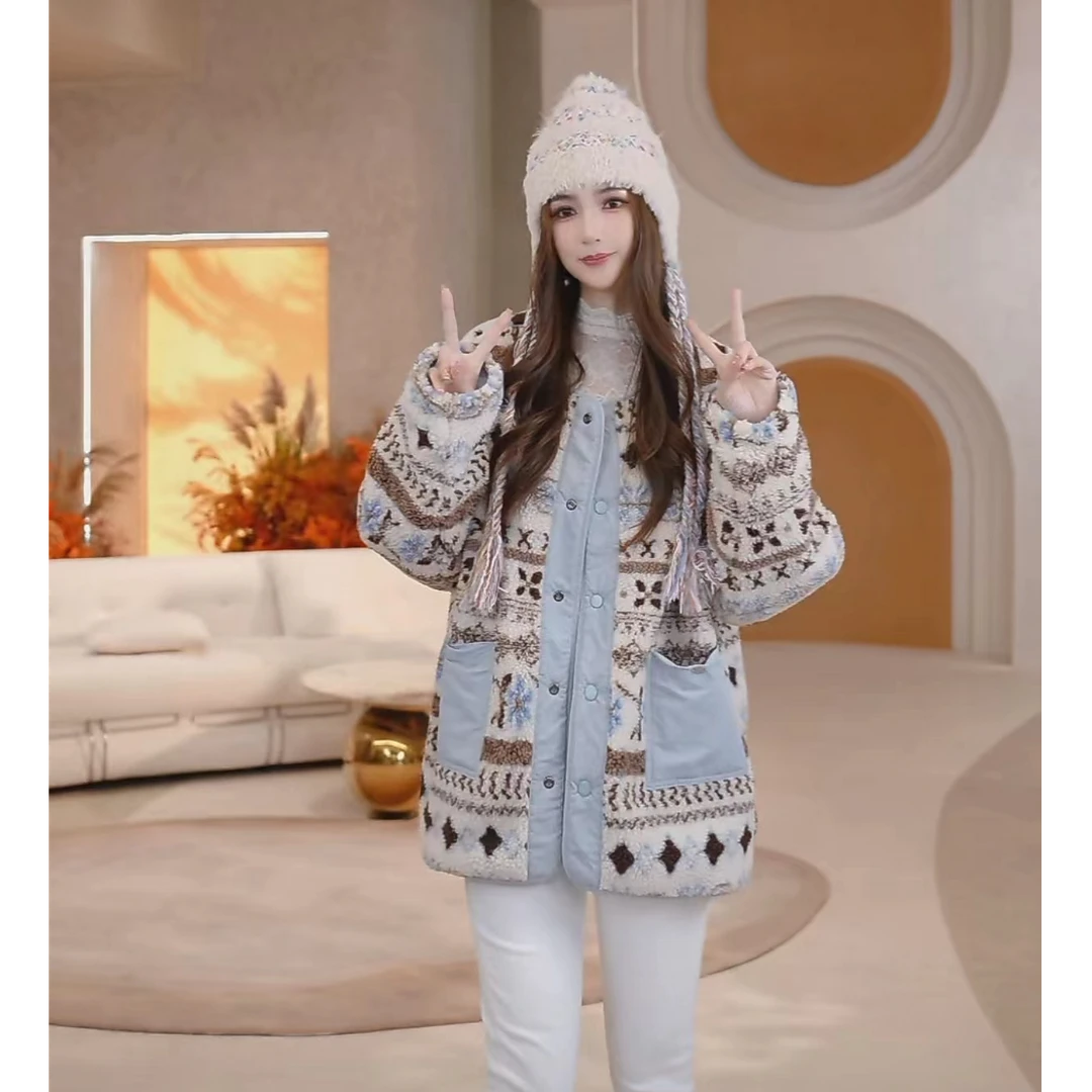 COCO BECCI【海盐可可】费尔岛提花图腾花纹两面穿外套CFJJD101060