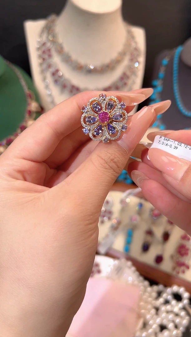 戒指蓝宝石银S925镶嵌戒指