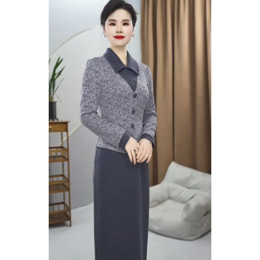 2731新款新中式妈妈装洋气时尚减龄修身遮肉连衣裙显瘦气质