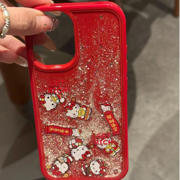 流沙闪粉财神招财猫咪适用苹果16promax手机壳15pro保护套14新13