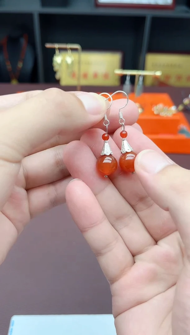 玛瑙/玉髓耳饰银S925镶嵌713000