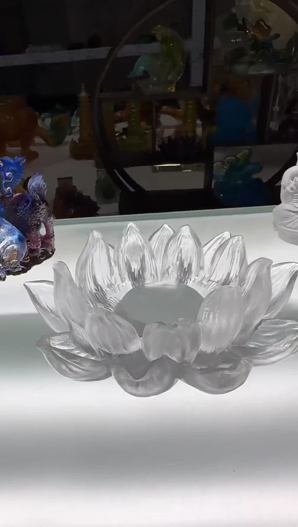 琉璃手工艺品莲花底座  白色