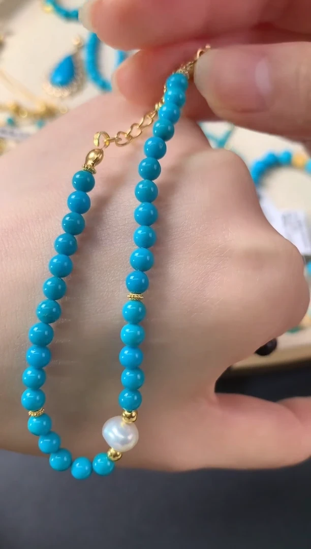 银S925镶嵌绿松石手链D568|1380