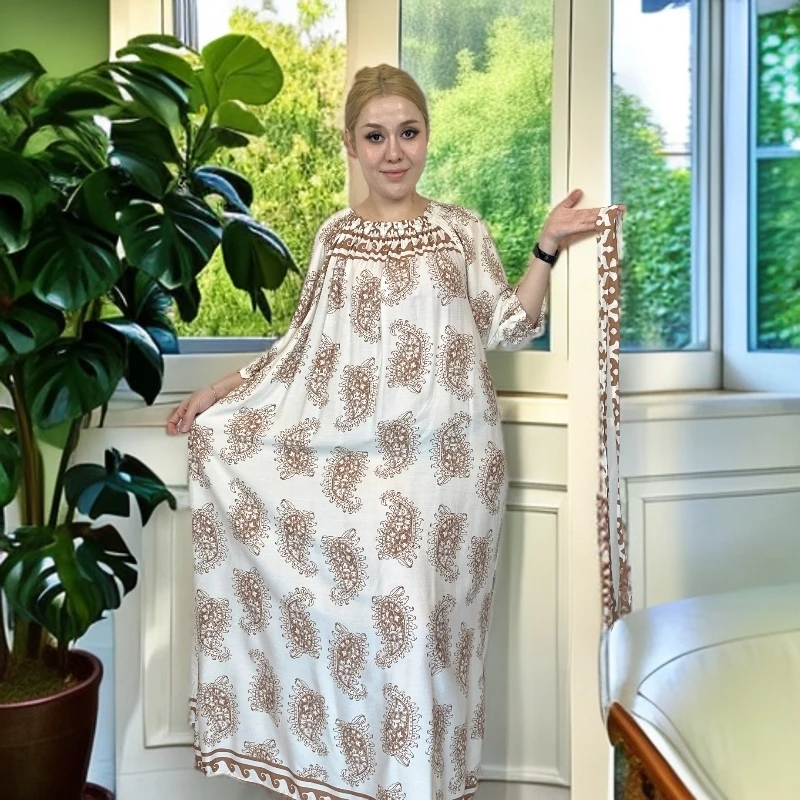 04绵绸连衣裙大码胖mm文艺印花宽松民族风直筒连衣裙