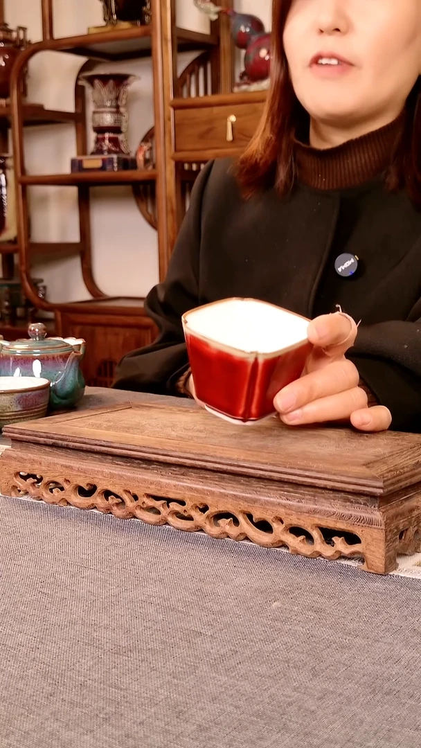 瓷片方杯 土魂钧瓷