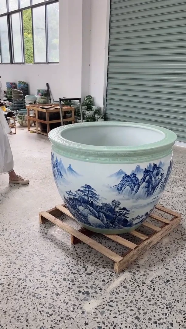 瓷片80直径青花山水门海