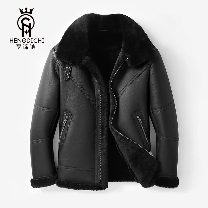 B3原生态皮毛一体男士真皮羊羔皮衣加厚皮草飞行服海宁真皮皮衣男