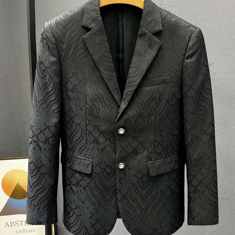 高级感男士提花小西装外套秋季新款韩版修身青年痞帅西服上衣潮流