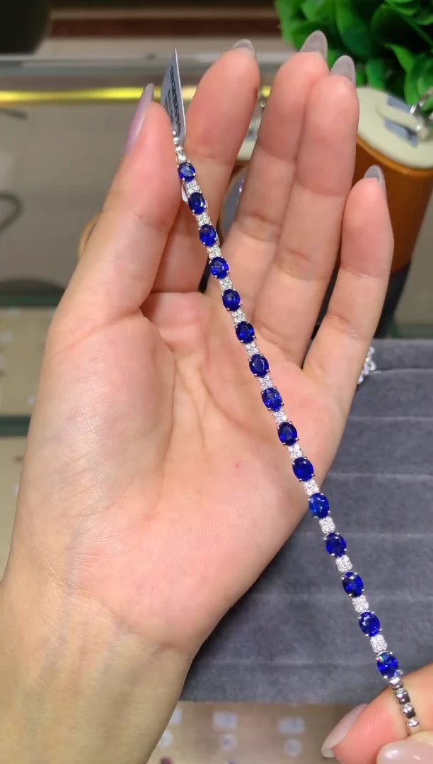 蓝宝石手链18K金镶嵌7.5CT