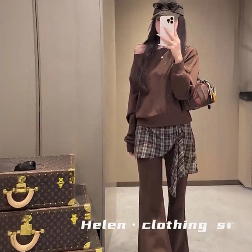 轻熟风时髦上衣两件套2025秋季新款韩版斜肩新款套装洋气炸街女装