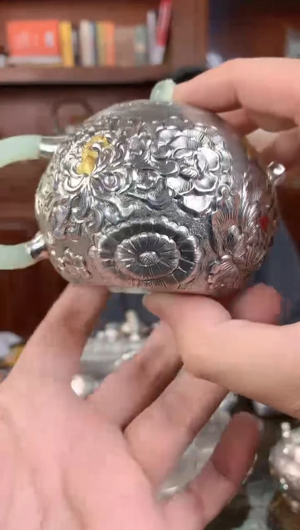 【闪购商品】足银999玉把百花西施泡茶壶