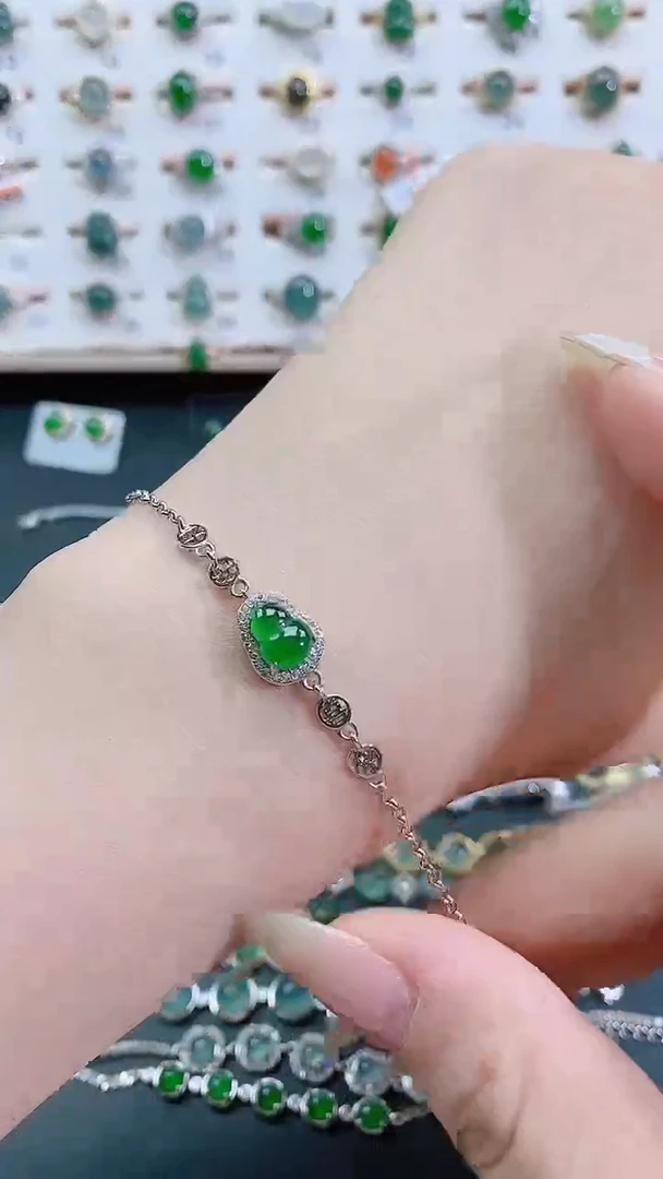 银S925镶嵌手链翡翠L**凉天然翡翠